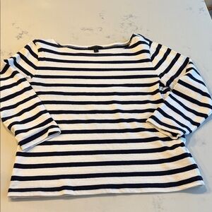 J. Crew Navy and White Striped 3/4 Sleeve Boatneck Top